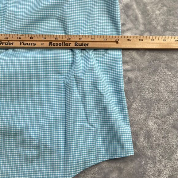 Jos A Bank Shirt Men Large Turquoise Gingham Check Cotton Travelers Button Front - Picture 10 of 16